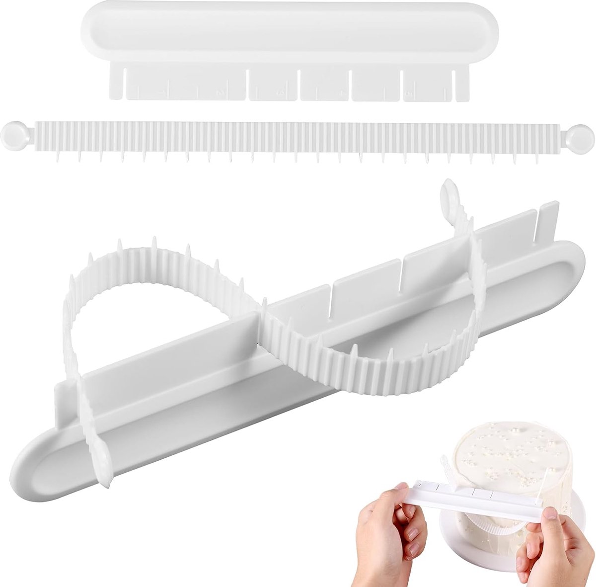 Lasuroa 3 Sets Fondant Taartboogliniaal, Flip Cake Schaalverdeling Kadertool Kunststof Verstelbare Taartdecoratietool Ronde Kant Bakken Meethulp Accessoires voor Bakkers