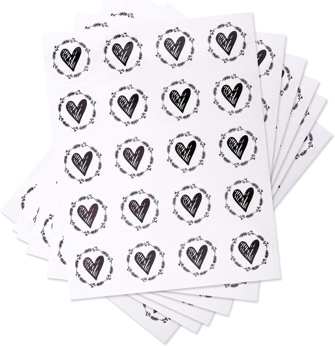 30 vellen doorzichtige hart envelop afdichtingen, 600 stuks zwart gouden hart stickers 3,5 cm ronde afdichting sticker voor bruiloft uitnodiging envelop