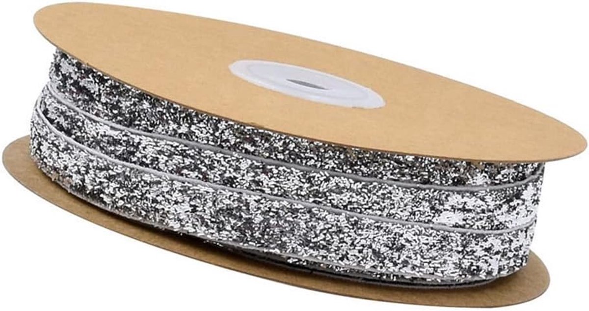 1 rol fluwelen lint, 10 mm x 20 m, eenzijdig glittersatijnen lint, decoratief cadeaulint, glitter-fluweel, kerstglitterlinten voor knutselwerk, bloemen, geschenkverpakking, zilver