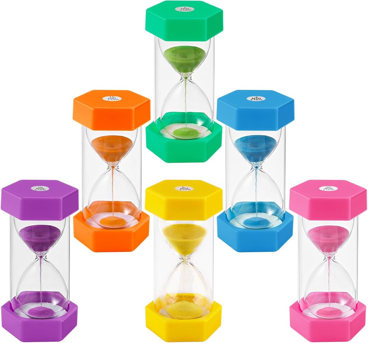 6 stuks kleurrijke zandlopers voor kinderen, kleurrijke zandloperset 1/3/5/10/15/30 minuten, timer, zandlopers, kleurtimer, geschikt voor kinderleven, keuken, klaslokaal, speeltimer
