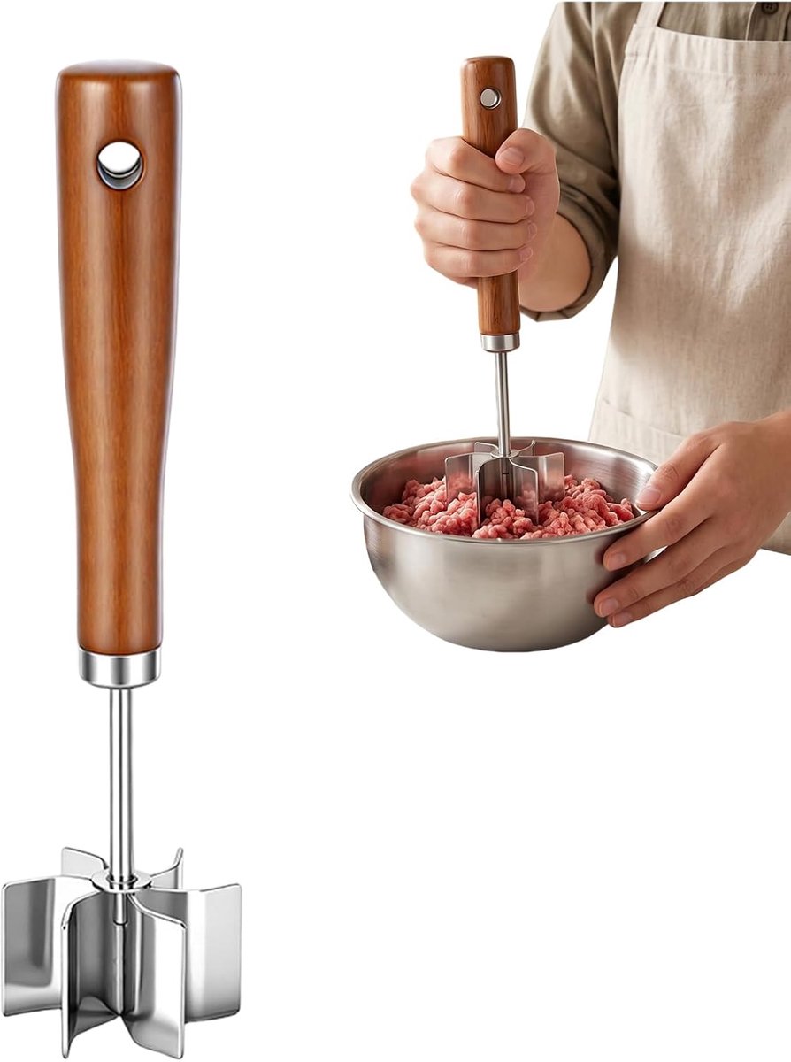 Vleesvermalser Met Houten Handvat, 1 Stuk Zware Vleesmolen Met 6 Gevlochten Messen, Handbediend Gehaktbereidingsapparaat Voor Keuken Ergonomische Handgreep, Ro