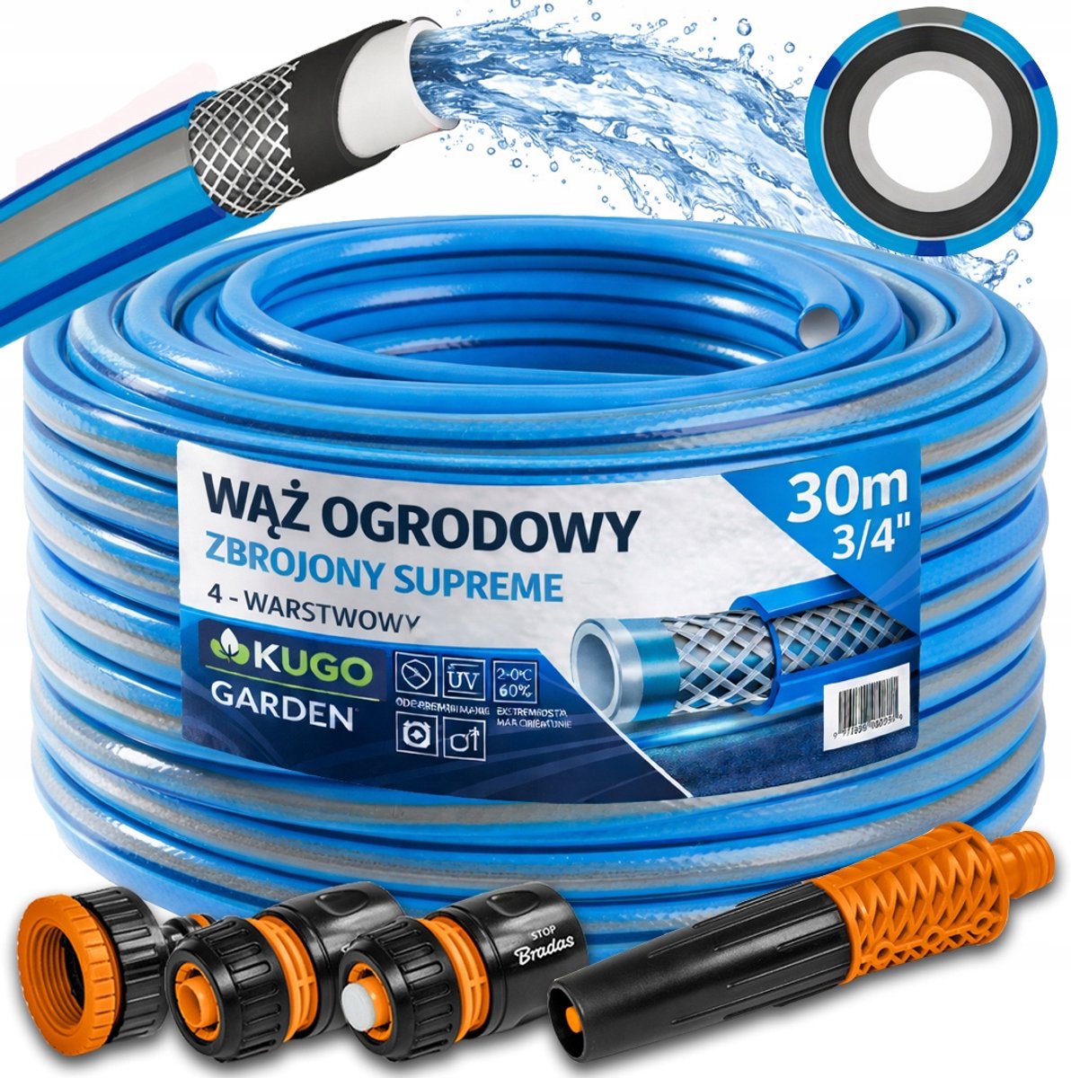 Tuinslang 3/4" 30m 4-laags met Sprueier & Koppelingen Set