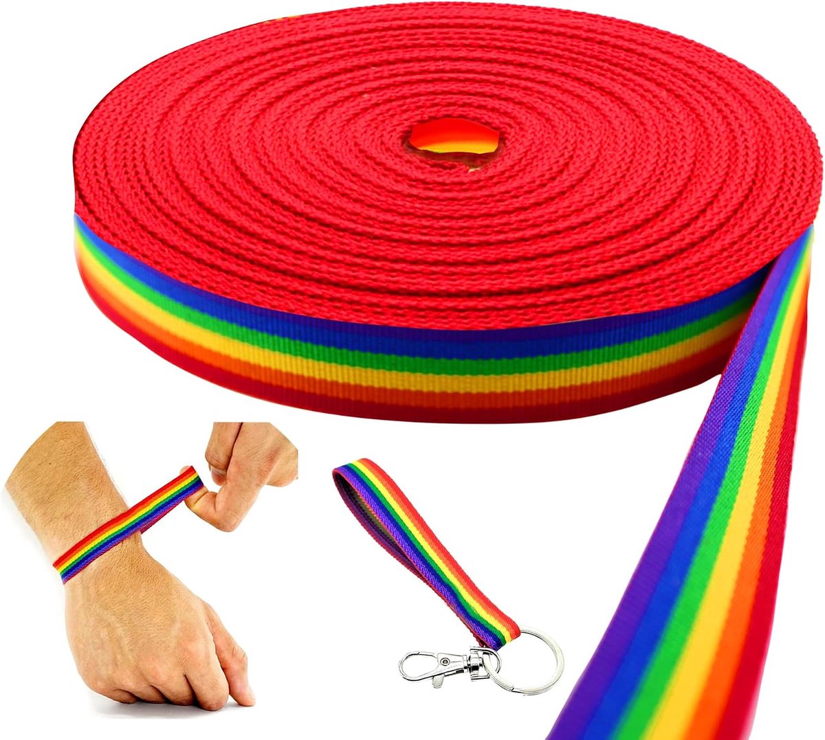 Elastische band met regenboogvlag, 1,5 cm, voor trots- en knutselarmbanden, 23 m, regenboogkleuren, 1,5 cm