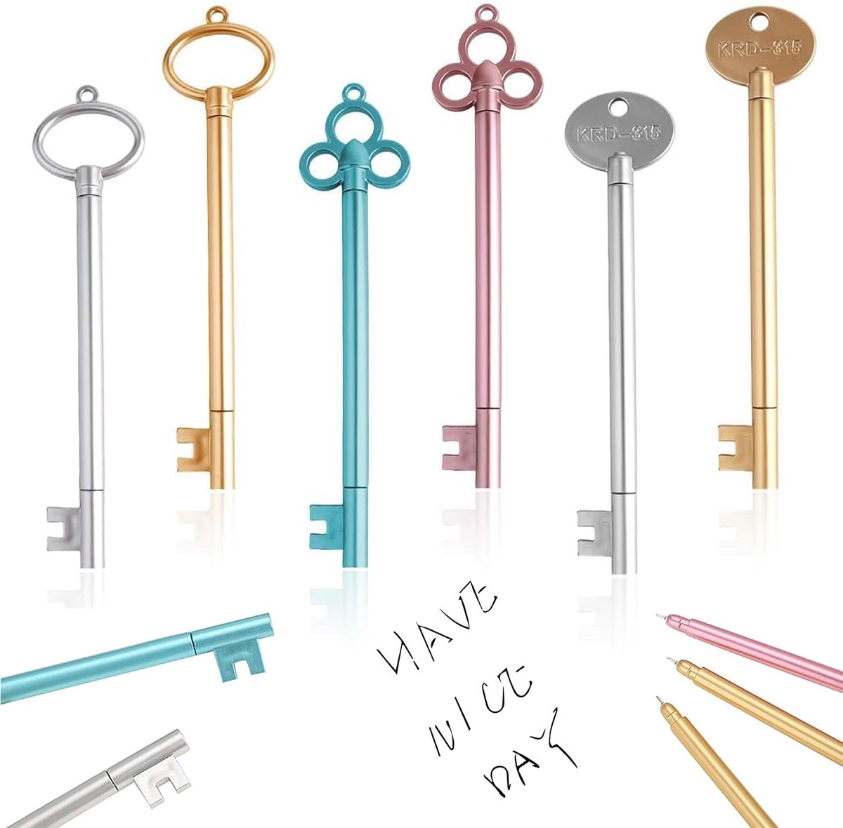 24 stuks kleurrijke sleutelpennen, vintage sleutel gelpen, sleutelvormige pen, creatieve pen, sleutelpen, de sleutelpen is bijzonder praktisch en creatief als cadeau