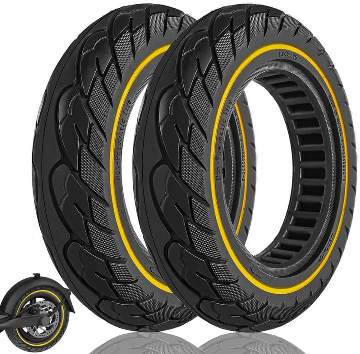2 stuks banden 10 x 2,0 10 x 2,125 inch voor Xiaomi 3 Lite/Essential/Pro2, 5TH WHEEL V30PRO elektrische step, antislip, lekvrij, robuust, 50/75-6,1 inch, voor/achter, geel
