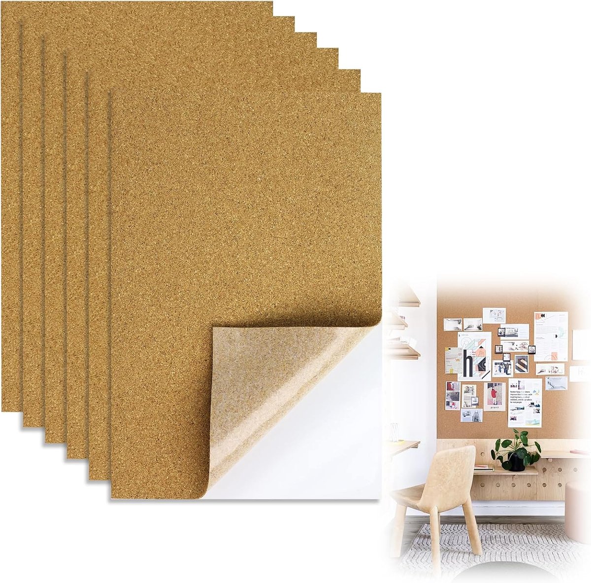 Kurkplaten, 30 x 21 cm, zelfklevende kurkvellen | Rechthoekige onderzetter van kurk, kurkplaat, 1 mm, voor wanddecoratie, knutselen