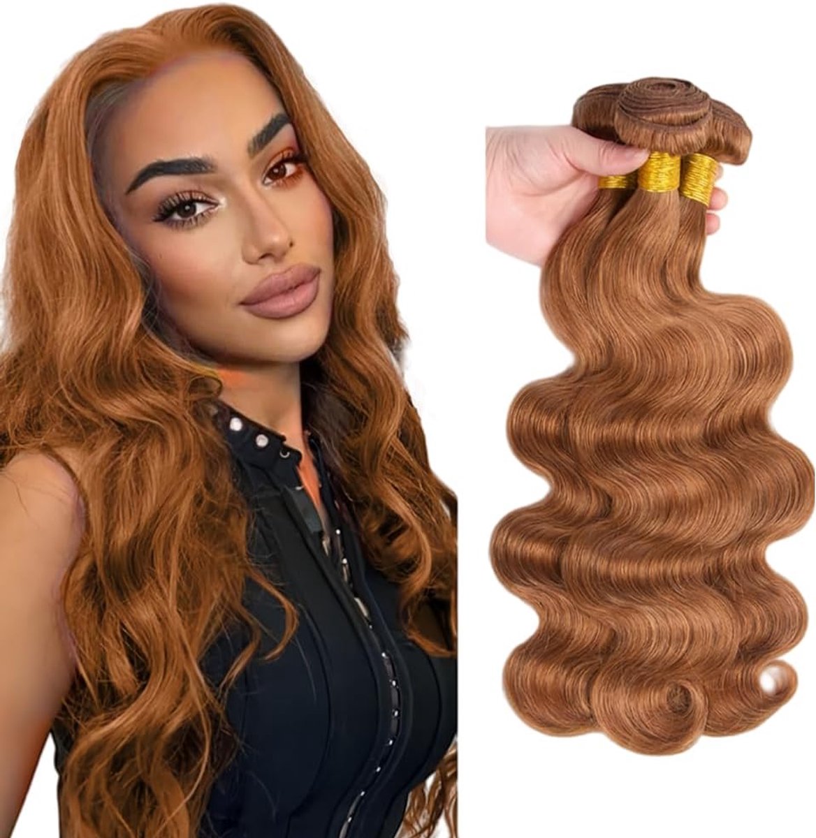 Human Hair Extension Body Wave menselijk haar Bundles Unprocessed Brazilian Virgin Hair #30 Light Brown Minimal detachment For Women 3 Bundles Total 150g 16 18 20 Inch