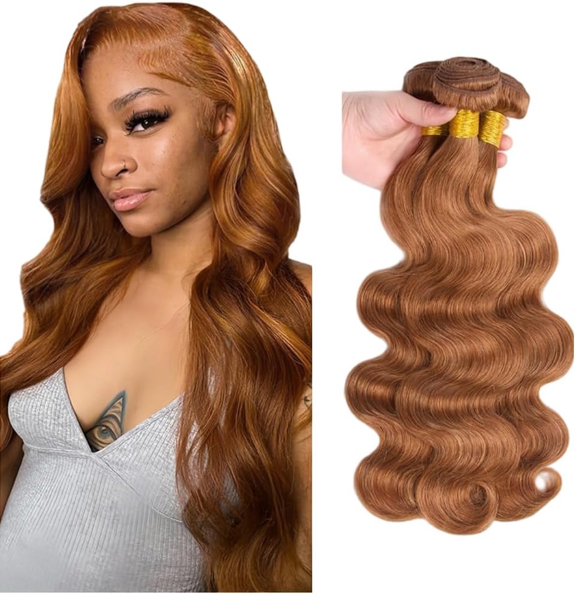 Human Hair Extension Body Wave menselijk haar Bundles Unprocessed Brazilian Virgin Hair #30 Light Brown Minimal detachment For Women 3 Bundles Total 150g 20 22 24 Inch