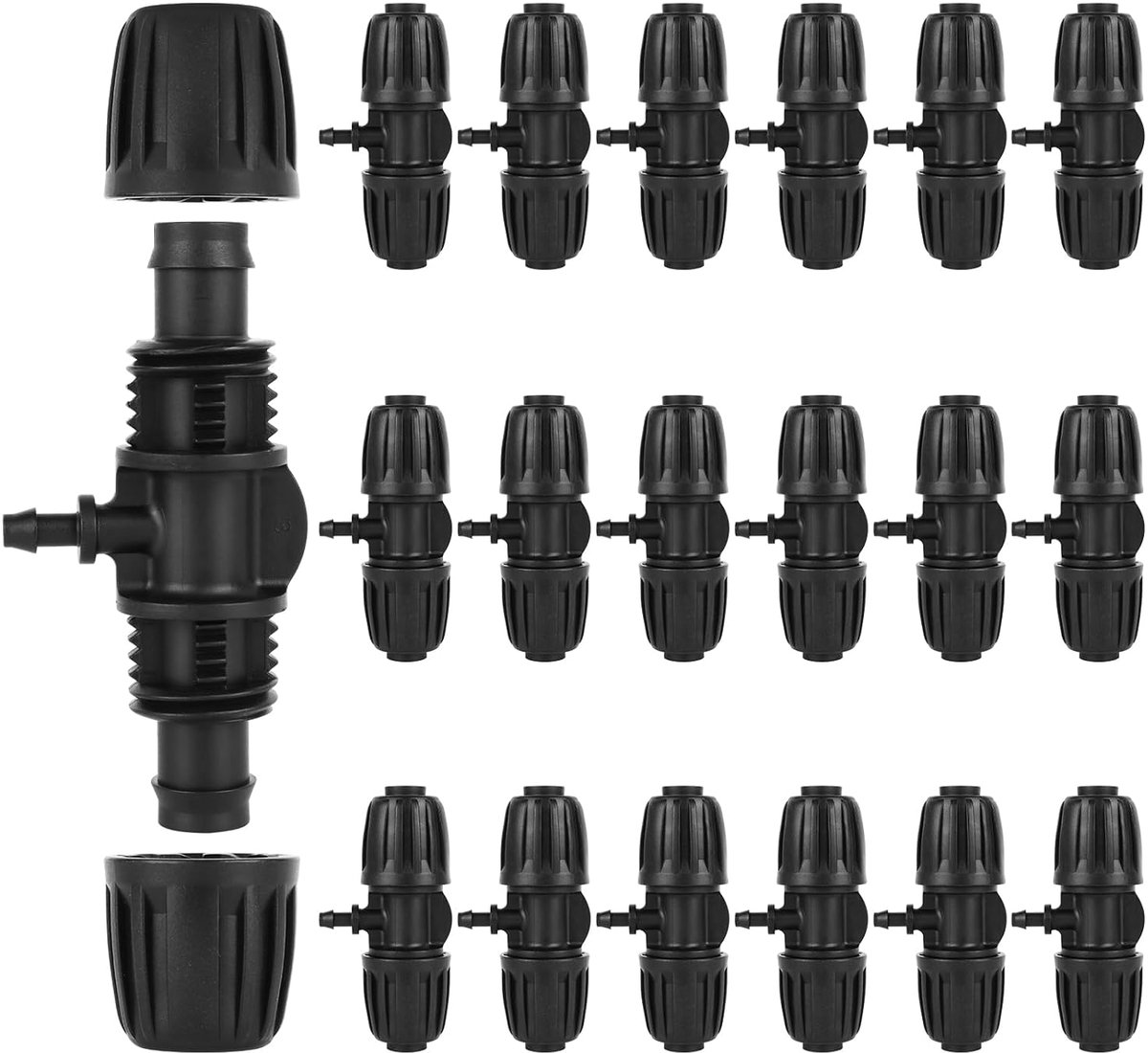 18 stuks tuinirrigatie barbecue thee T-aansluiting met weerhaak, Micro Drip T-stuk waterdivider, 1/2 inch tot 1/4 inch irrigatiebuis