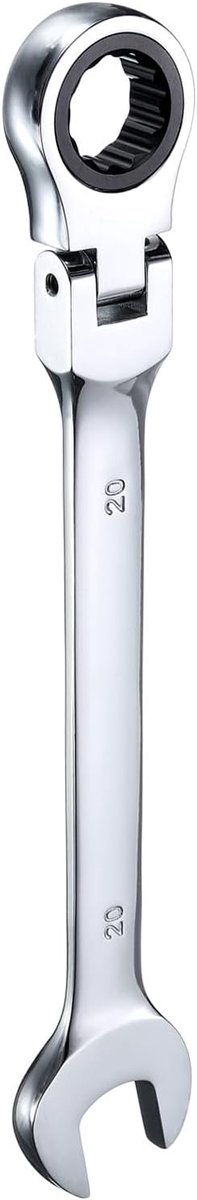 Flex-kop-ratelsleutel, 20 mm, 180 graden draaibare kop, metrische ratelsleutel, combinatiesleutel, 72-tanden, chroom-vanadium-staal, open ratelsleutel voor moerbouten