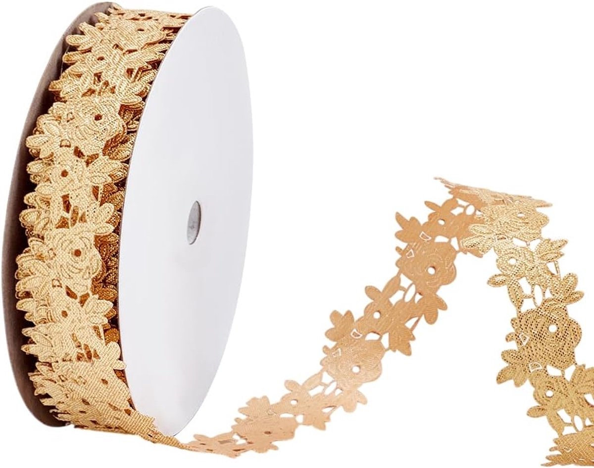 20 Yards Polyester Bloemen Kanten Trim Band 1 Inch Breed Vintage Holle Cut Out Golden Ribbon Applicaties Versieringen