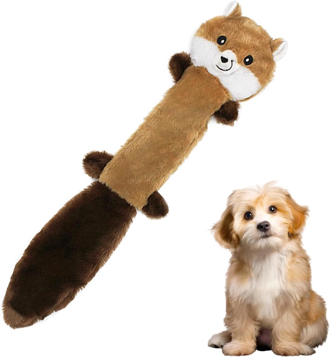 Dier voor honden, geen vulling, wasbeer honden, piepspeelgoed, dubbel piepspeelgoed voor kleine honden voor kleine en middelgrote honden, speelkameraad tegen verveling (bruin)