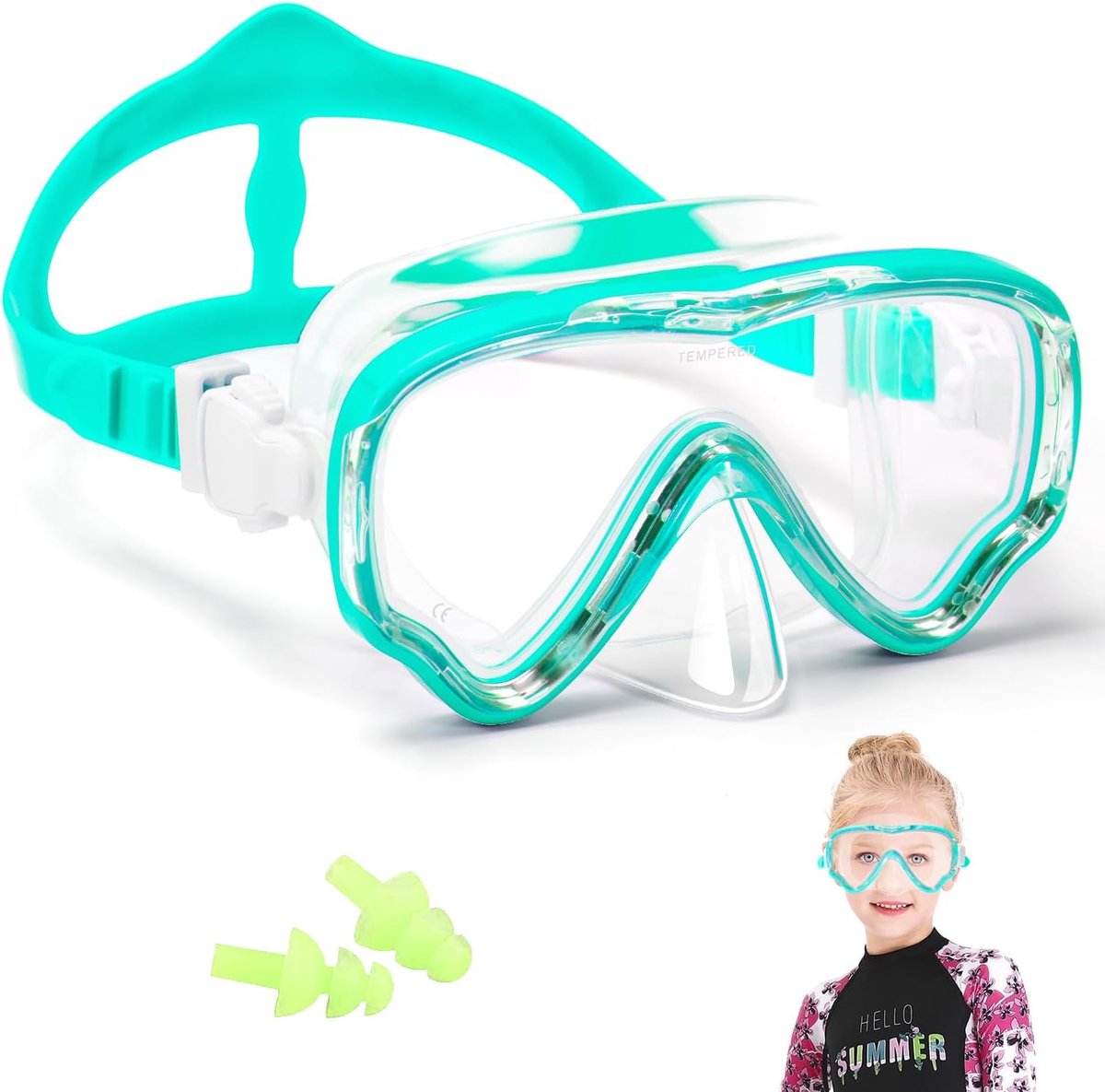 Duikbril voor kinderen, 4-16 jaar, snorkelset voor meisjes en jongens, zwembril voor kinderen, met neusafdekking, 180 graden panorama, HD, anti-condens, lek, verstelbare siliconen band,
