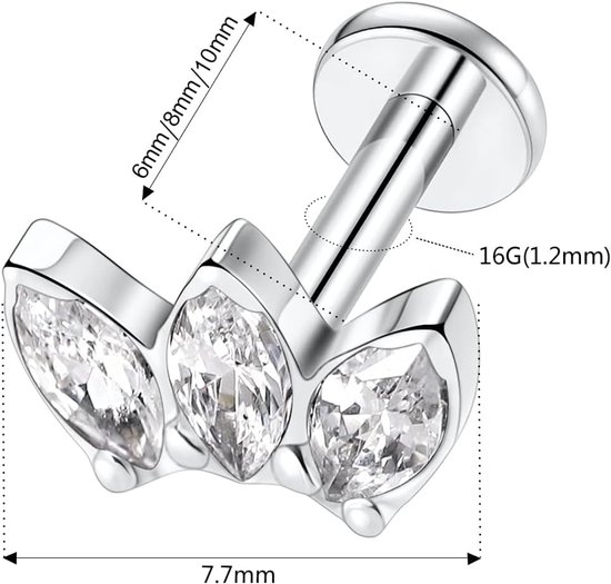 Hengkaixuan 16G Flact Back Oorbellen Labret Studs Kraakbeen Studs Tragus Oorbellen G23 Titanium Labret Piercing Sieraden Lip Studs Conch Studs Monroe Helix Oorbellen Vrouwen Meisjes — afbeelding 5