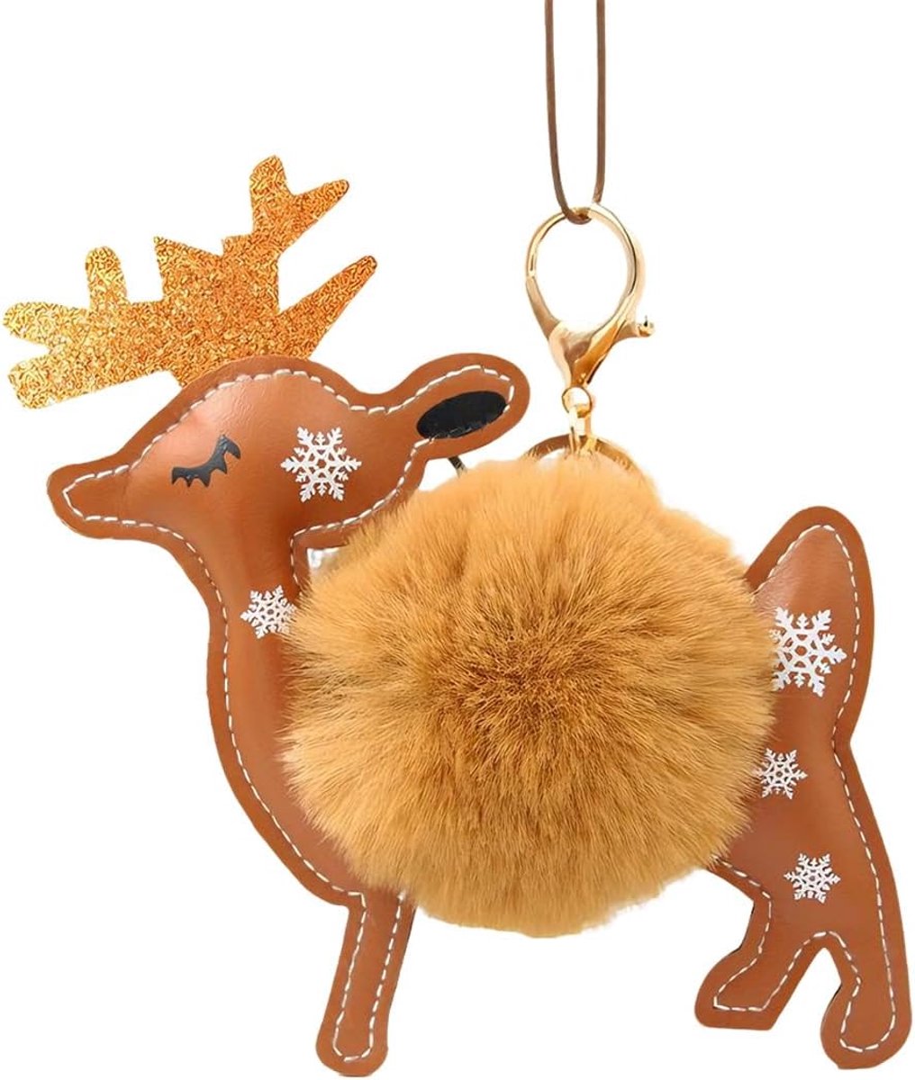 1 sleutelhanger met hanger in de vorm van een handtas voor dames met cartoon-hert, geschenkaccessoire, kersthert