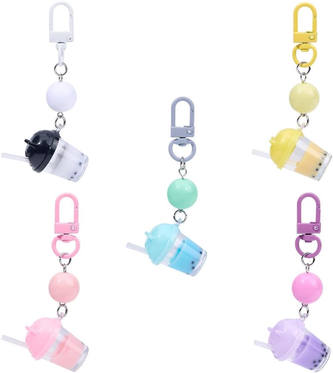 5 Kleuren Melk Theezakje Charm Bubble Thee Sleutelhanger Bulk Kleurrijke Hars Leuke Dranken Legering Blanks Sleutelhanger Kreeft Klauw Swivel Sluiting Charms voor Handtassen Portemonnees