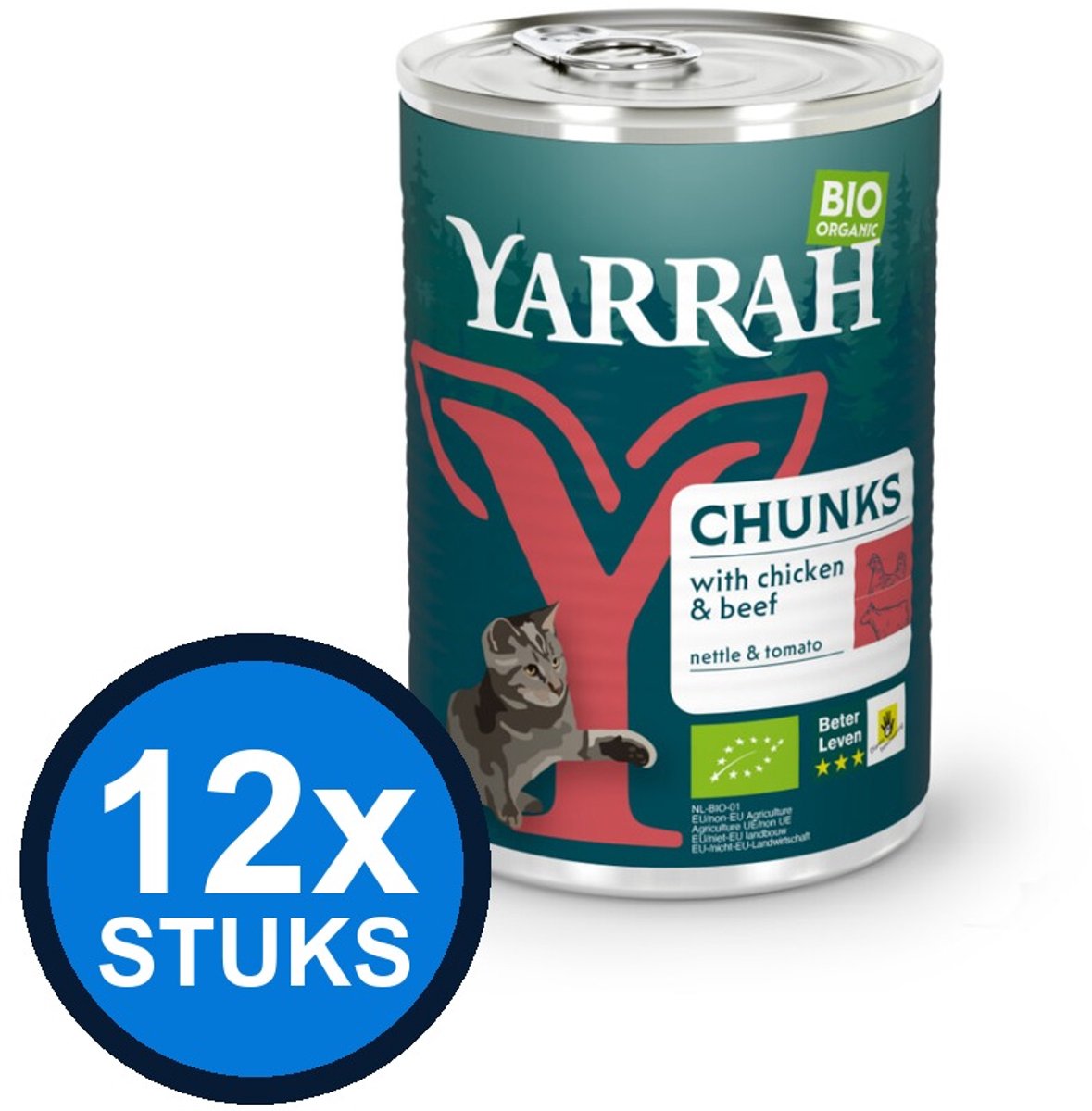 Yarrah Yarrah cat bio blik brokjes saus kip&rund 405gr