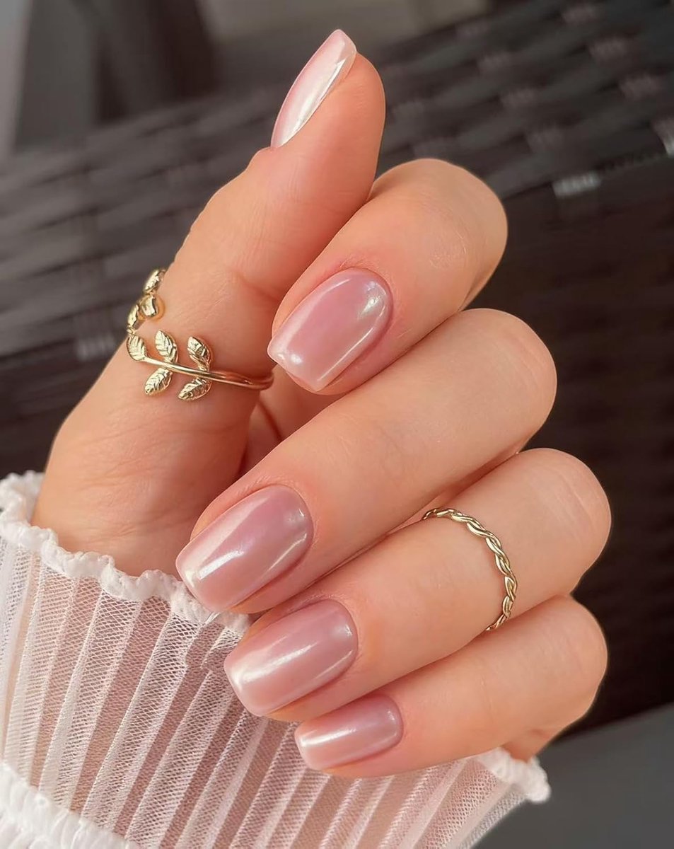 On Nails kort, vierkant, roze glas, effen kunstnagels met nagellijm, roze solide kunstnagels
