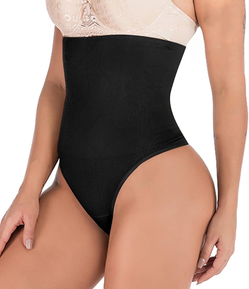 328 Vrouwen Taille Cincher Gordel Tummy Slimmer Sexy Thong Panty Shapewear, Zwart, M/L