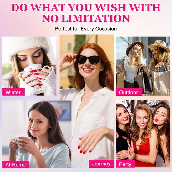24 stuks nagels om op te plakken kort hoekig, wijnrood French press on nails, acryl full cover kunstnagels, glanzend herbruikbare nep nagels voor vrouwen meisjes DIY manicure — afbeelding 5