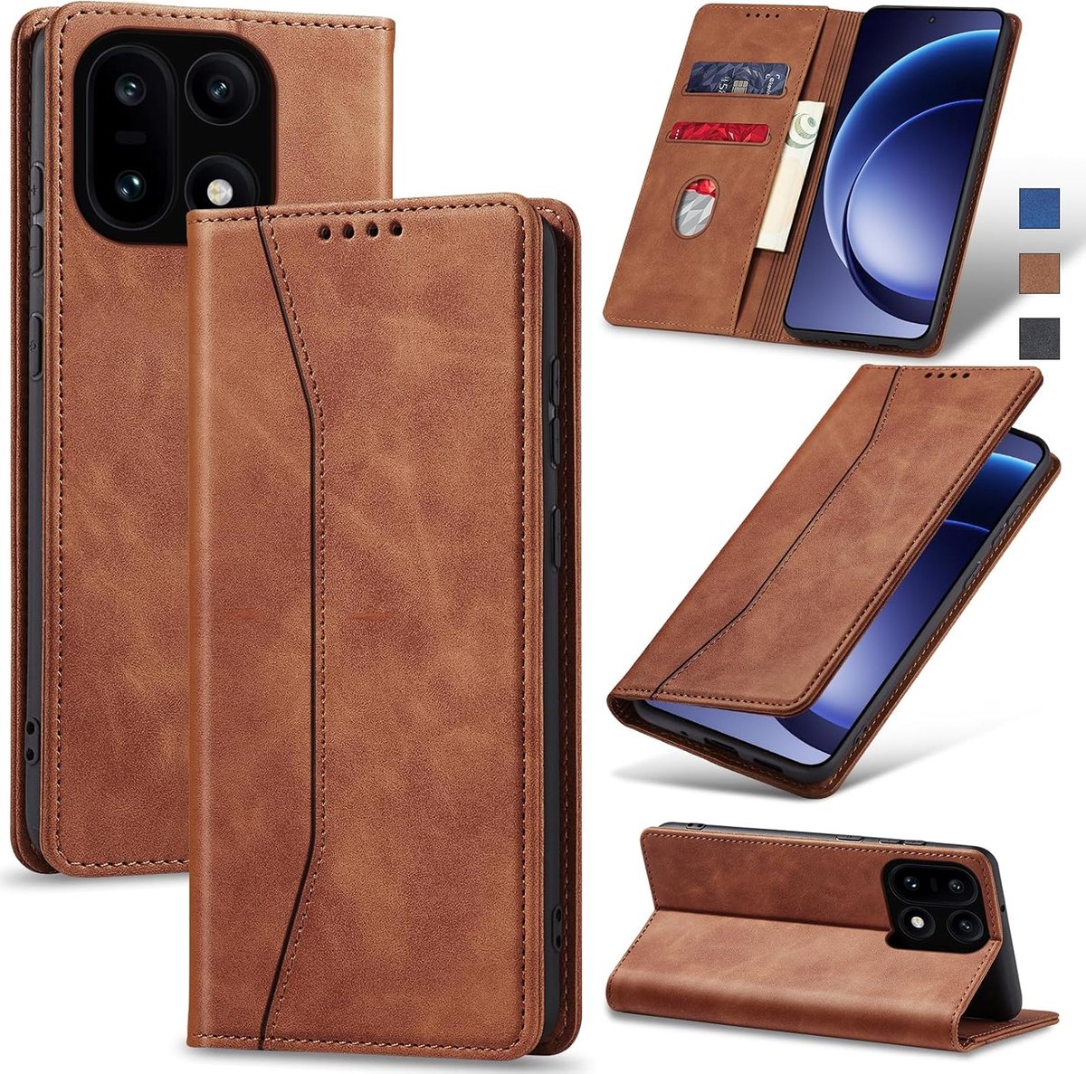 Hoesje voor OnePlus 15 Hoes Book case, Premium Lederen Flip Wallet Telefoon Case [Kickstand]Hoogwaardige cover mobiele telefoon case geval beschermhoes (Bruin)