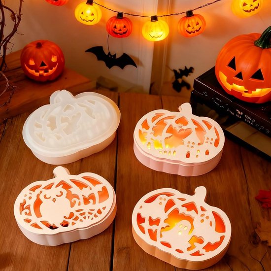 Gietvormen Halloween pompoen, 4 stuks siliconen vormen pompoen, gietvormen siliconen Halloween, gietvorm pompoen, siliconen vorm herfst, gipsvormen om te gieten voor doe-het-zelf pompoen — afbeelding 5