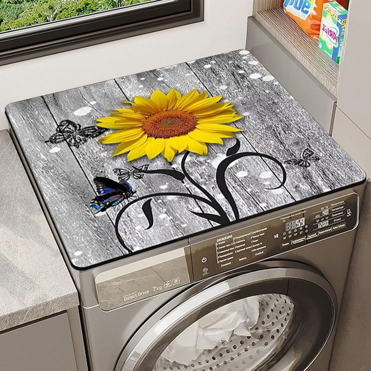 Afdekking voor wasmachine, 60 x 60 cm, afdekking voor wasmachine, droger, koelkast (zonnebloem geel)
