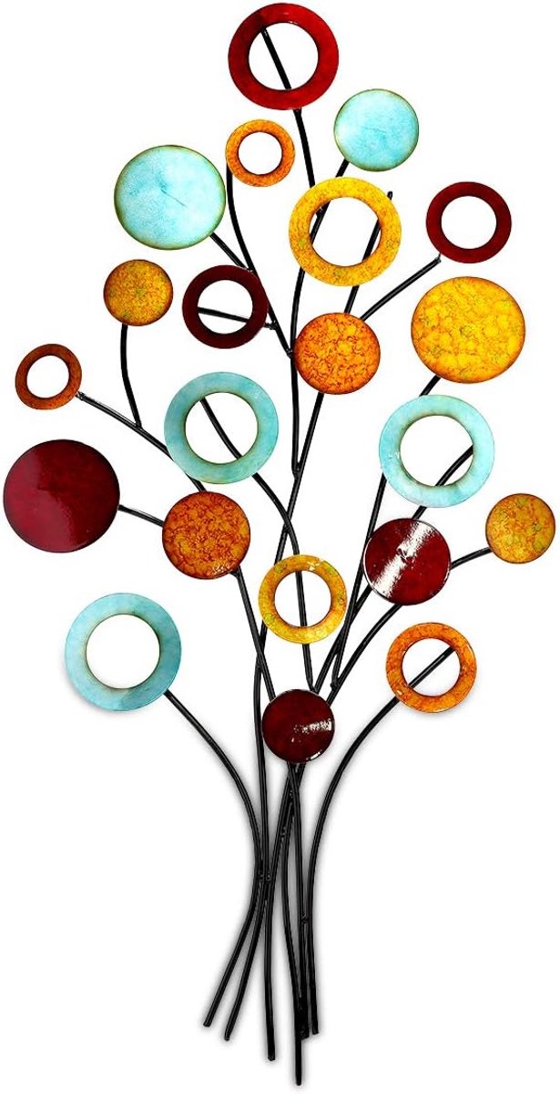 Wandreliëf wand decoratie - Afbeelding xl - levensboom - meerkleurig van metaal - H 97 cm B 51 cm