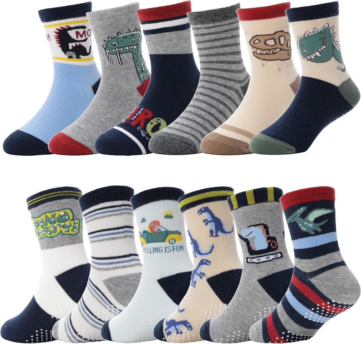 Sokken voor Kinderen Peuters Babys Nietglijdend Cotton Crew Socks 12 Pairs