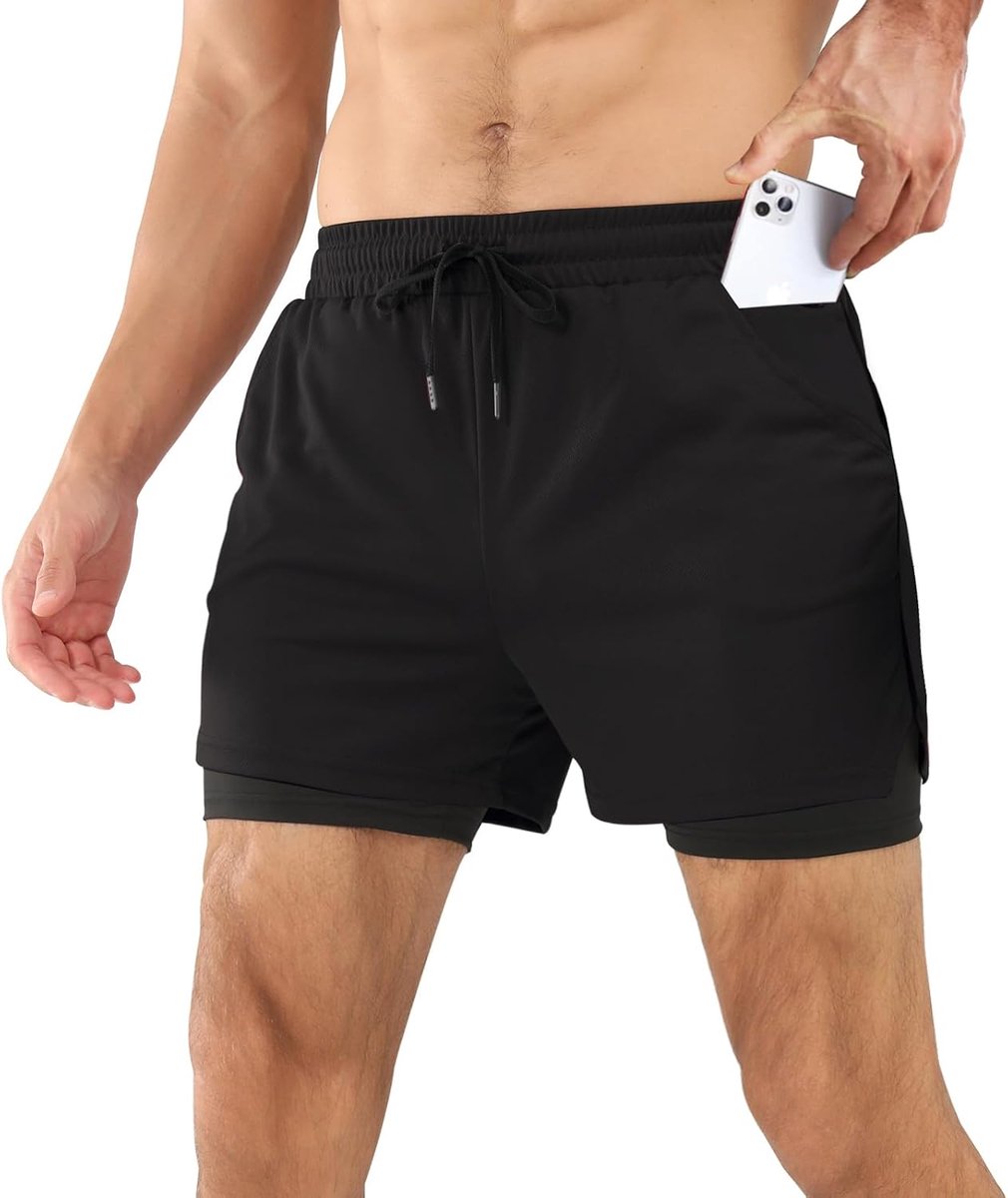 Shorts, 2-in-1 shorts voor heren, ademende sportshorts met zak, korte hardloopbroek, sneldrogend