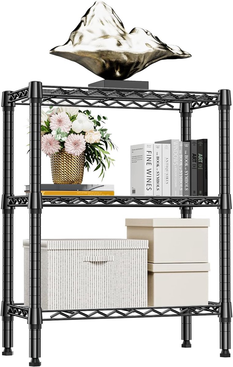 Metalen Opbergrek met Verstelbare Planken, 3-Laags Stellingkast voor Keuken, Badkamer, Wasruimte en Thuisopslag, Vrijstaand Draadrek, 30×65×80 cm, Draagvermogen tot 340,5 kg, zwart