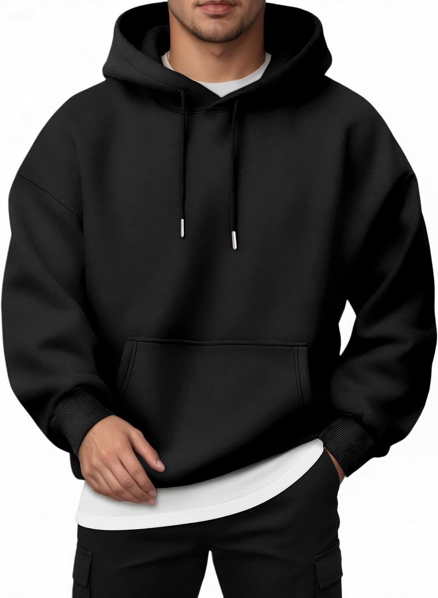 Hoodie voor heren, basic pullover met lange mouwen, gevoerd sweatshirt, hoody met capuchon, trekkoord, solide, gym, capuchontrui