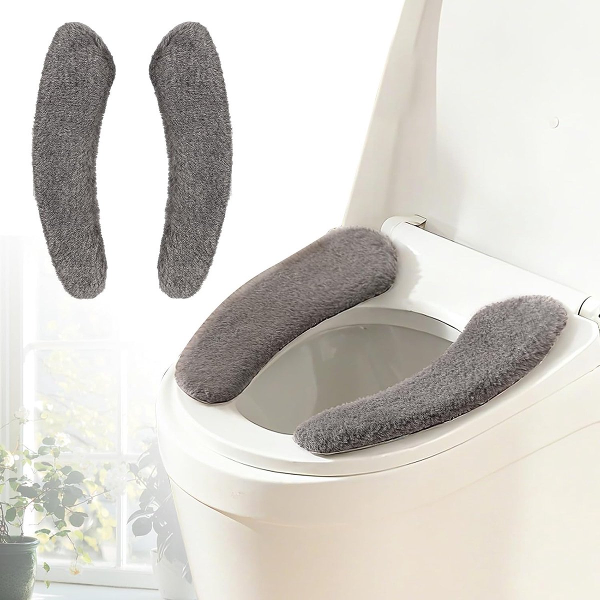 Toiletstoelbekleding pads - wasbaar warm kussen, zachte badkamermat - universeel zelfklevend ontwerp (grijs)