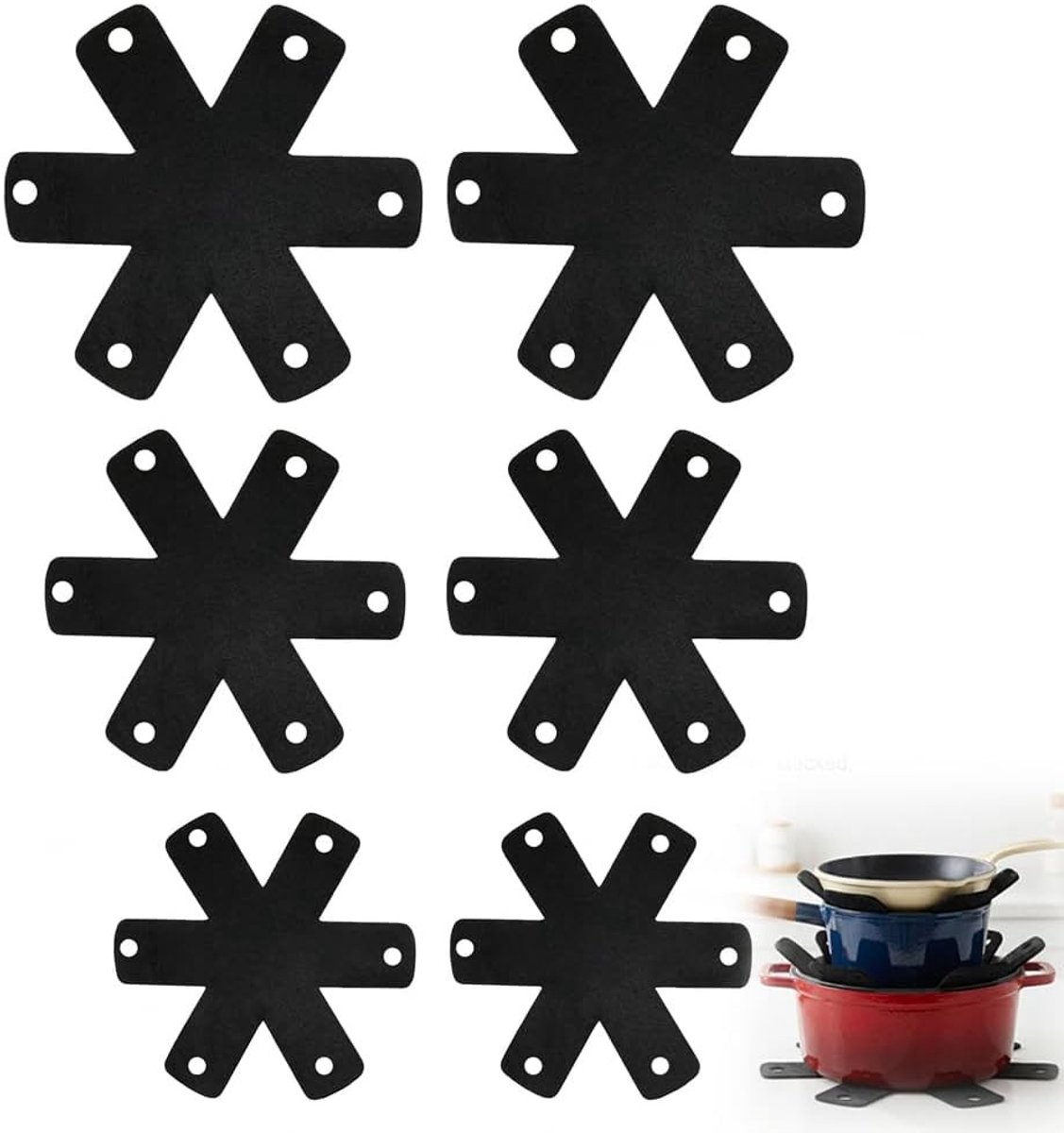 SnelShoppen - Pannen- en Pannenbeschermer 6 Stuks - Dikke Vilt Pads voor Krasbescherming - Keuken Verdelers in 3 Maten (25/30/38 cm) - Zwart