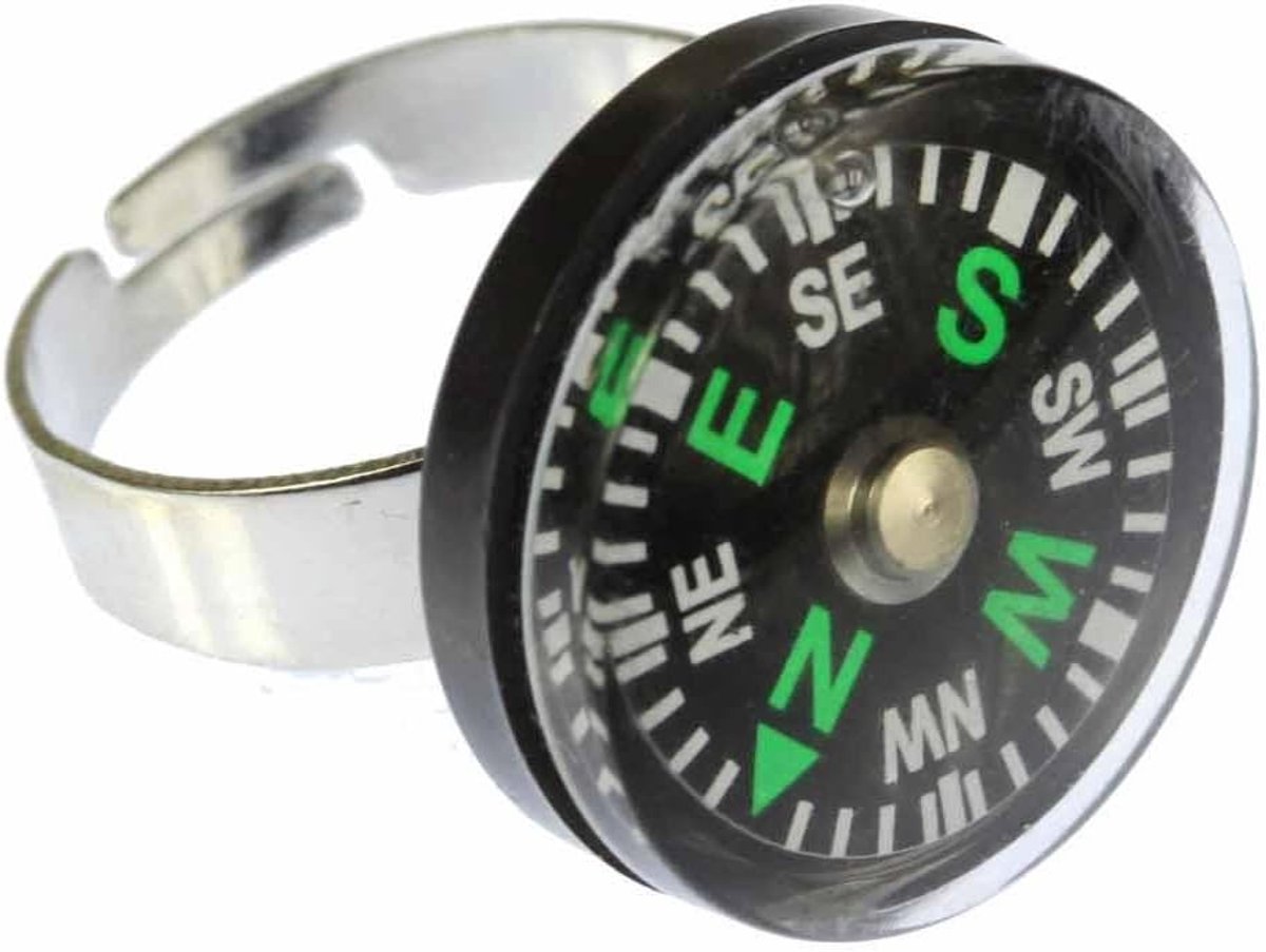 Kompas Ring voor Camping Navigatie - Kompas voor Camping Navigatie - Handgemaakte Modesieraden | Vingerring met Motief | Verstelbare One Size