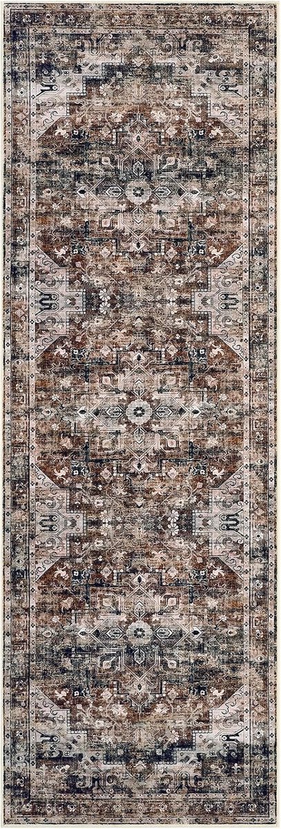 Perzisch Vloerkleed - Wasbaar Antislip Fluweelzacht - Bruin - 80x150 cm