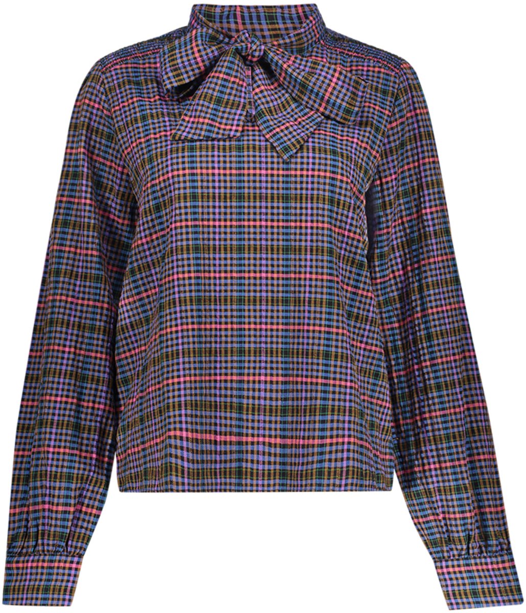 Geisha Blouse Blouse Met Strikhals En Ruitdessin 63637 20 Navy/coral Dames Maat - 3XL