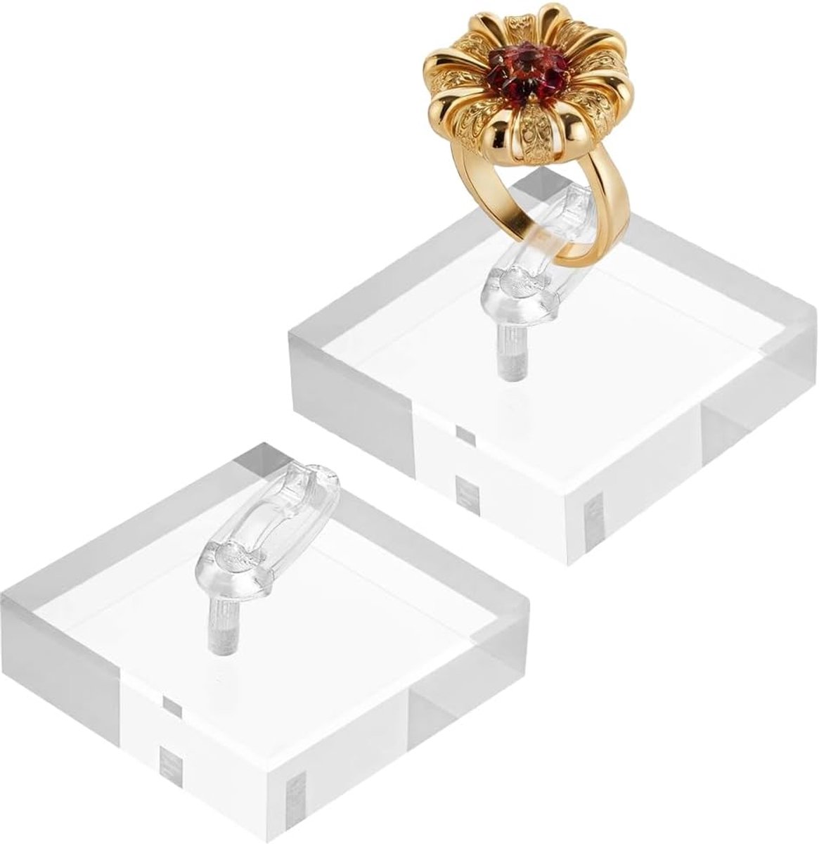 2 Stks Clear Acryl Ring Display Stand, Vierkante Vinger Ring Showcase Display Houder Sieraden Opslag Organizer voor Bruiloft Valentijnsdag Ringen Winkel Aanrecht Fotografie Home Decor