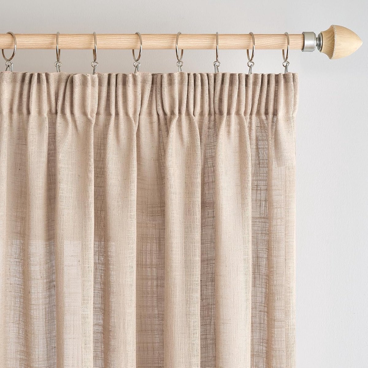 Linnen gordijnen met plooiband, moderne transparante decoratieve gordijnen voor woonkamer, raam en slaapkamer, set van 2, 140x225cm tarwekleur | Lichtdoorlatende stof in linnenlook, decoratieve gordijnen voor woonkamer en slaapkamer, lichtdoorlatend.