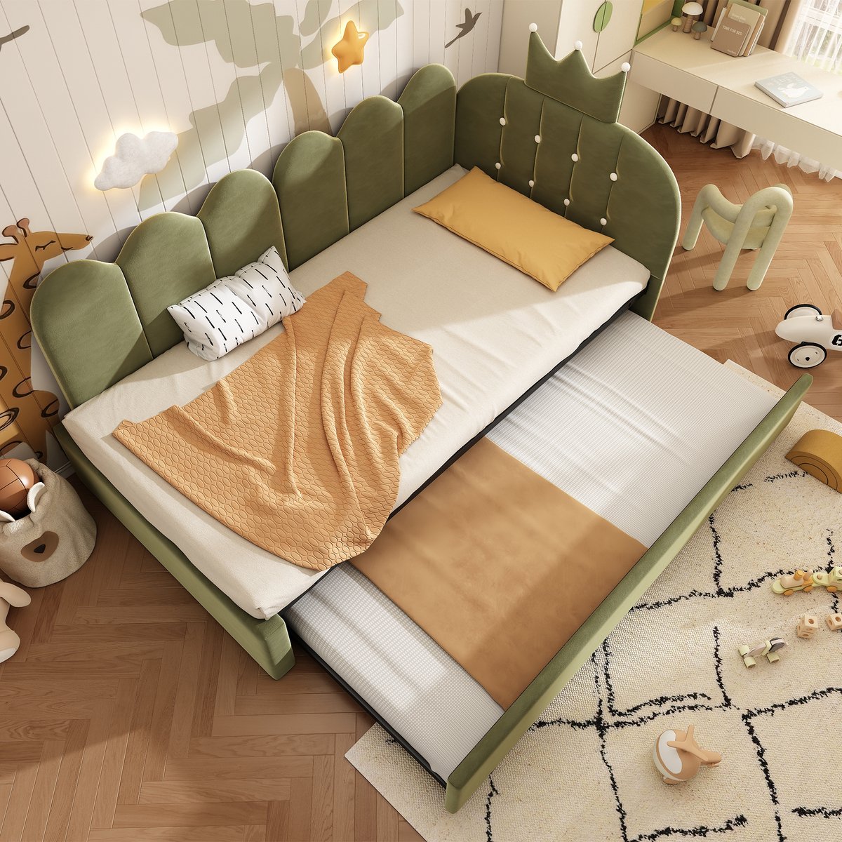 Bedbank - 90x200 Cm - Bed - Met Lattenbodem - Groen - Zonder Matras