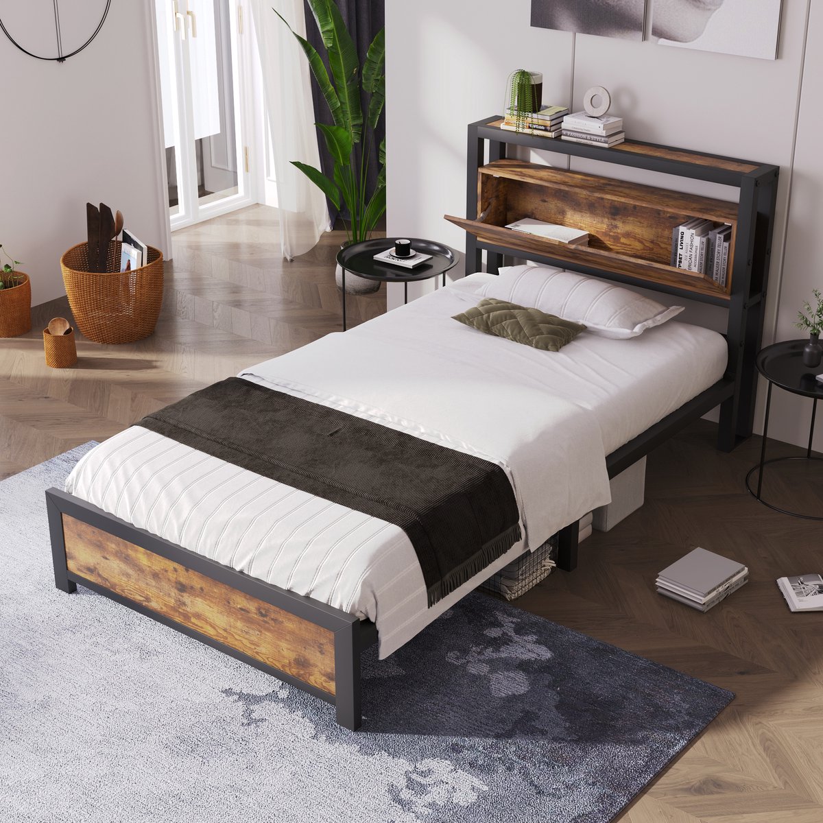Bedframe - 90x200 Cm - Bed - Met Lattenbodem - Met Opbergruimte - Naturel