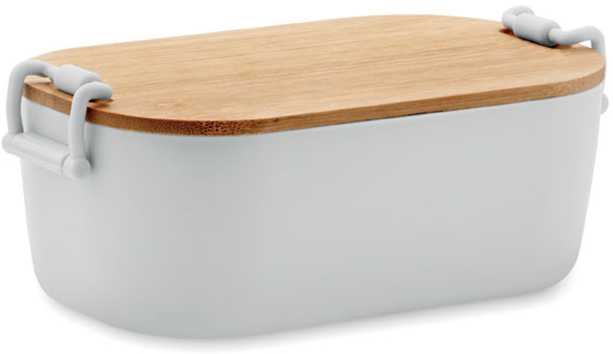 lunchbox met 2-zijdige sluiting en bamboe deksel. Inhoud 700ml Wit