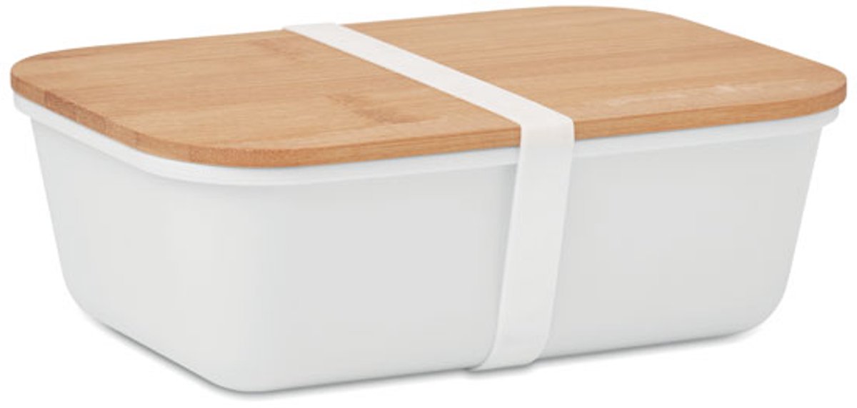 Lunchbox van PP kunststof met bamboe deksel. Wit 1500ML