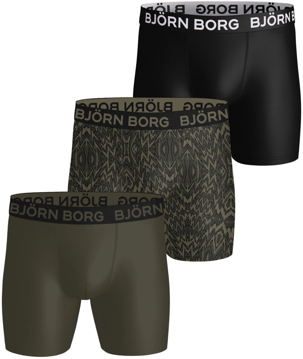 Björn Borg heren sports 3P boxers microfiber basic print groen & zwart