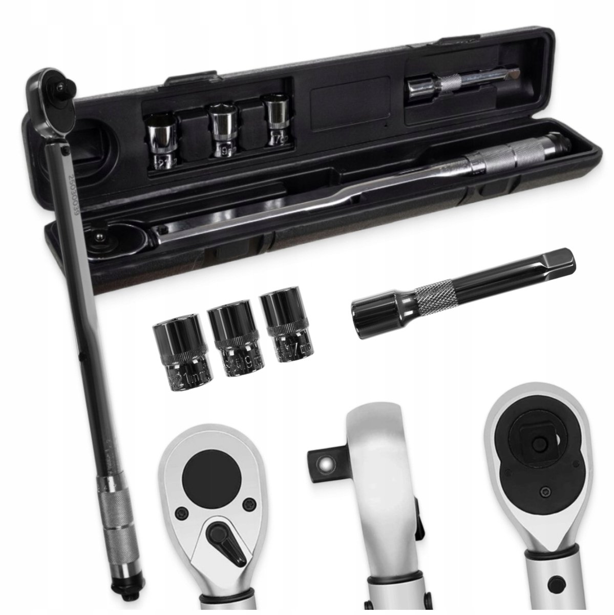 Momentsleutel 1/2" 28-210 Nm met 3 doppen per blok