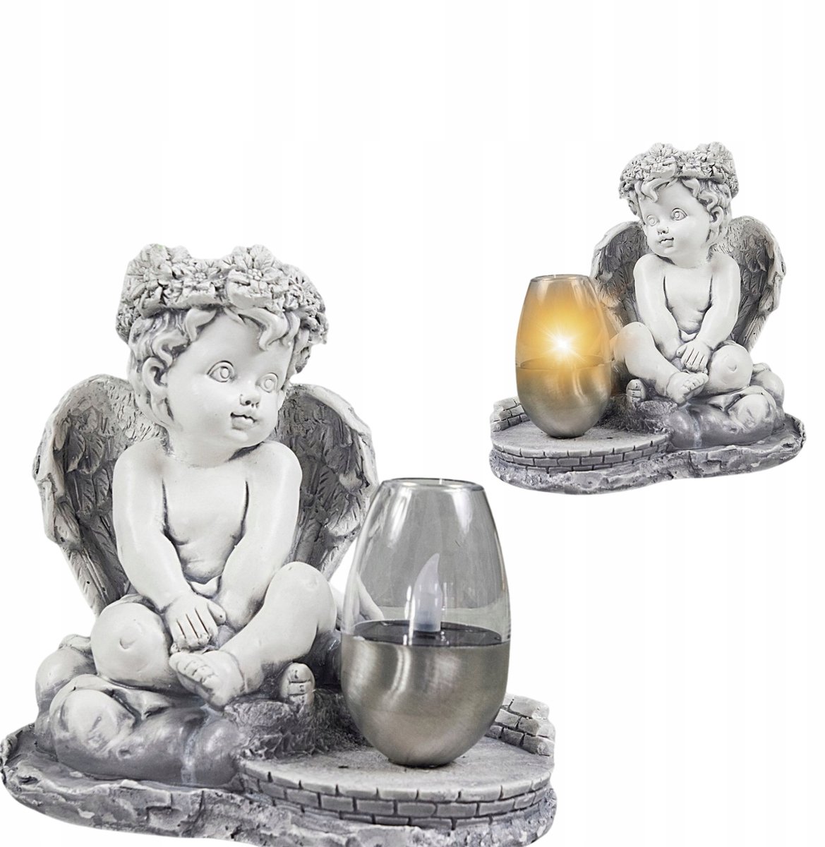 Gips Angel Graf decoratie met Solar LED lamp