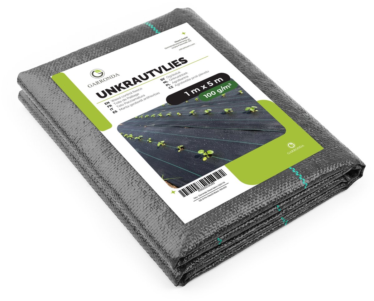 Garronda Antiworteldoek 100 g/m² 1 x 5 m Waterdoorlatend Geweven Polypropyleen voor Tuin en Landschapsaanleg GD-0192 Zwart