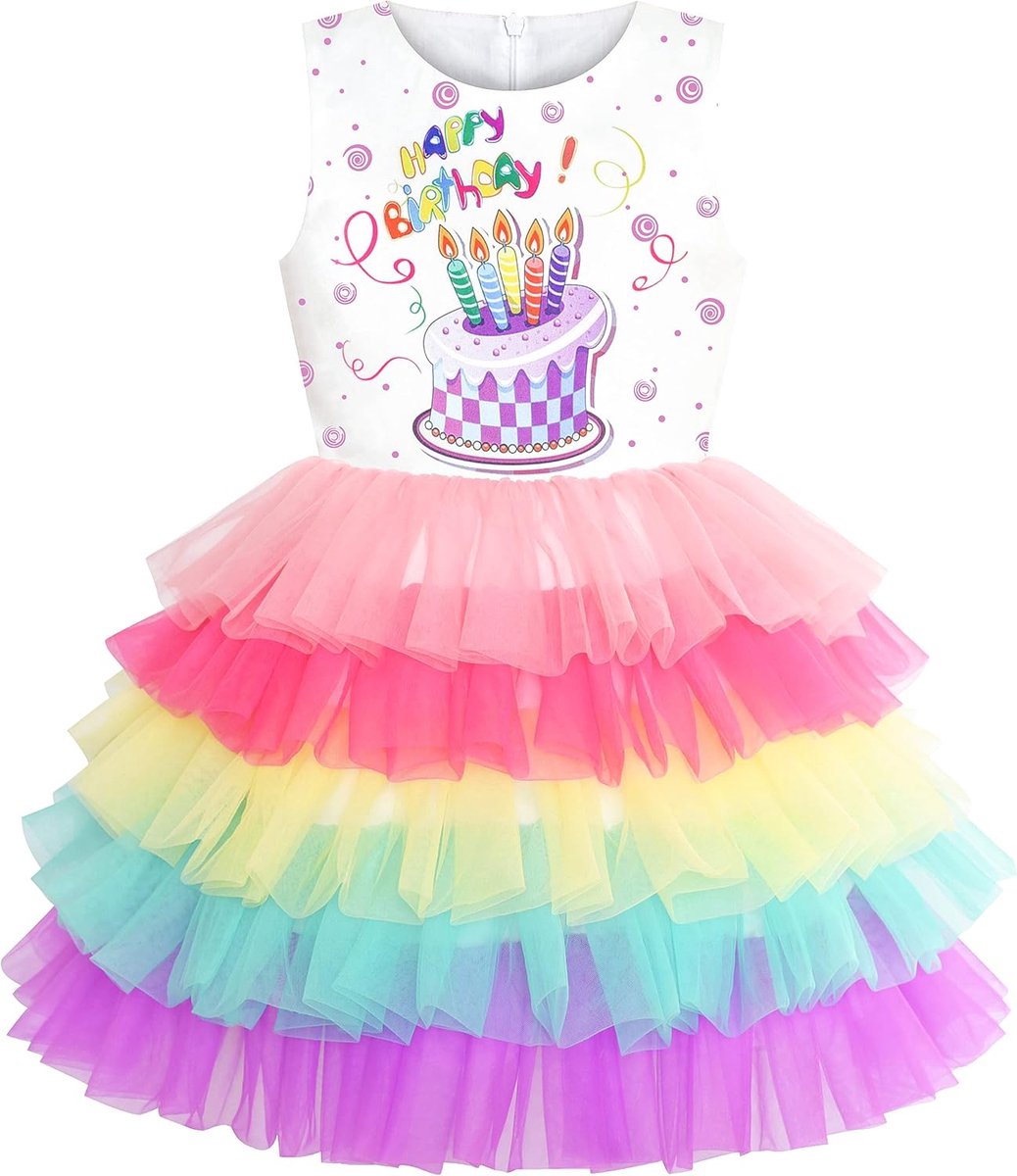 Jurk Verjaardag Prinses Roes Taart Ballon Afdrukken 3-10 jaar