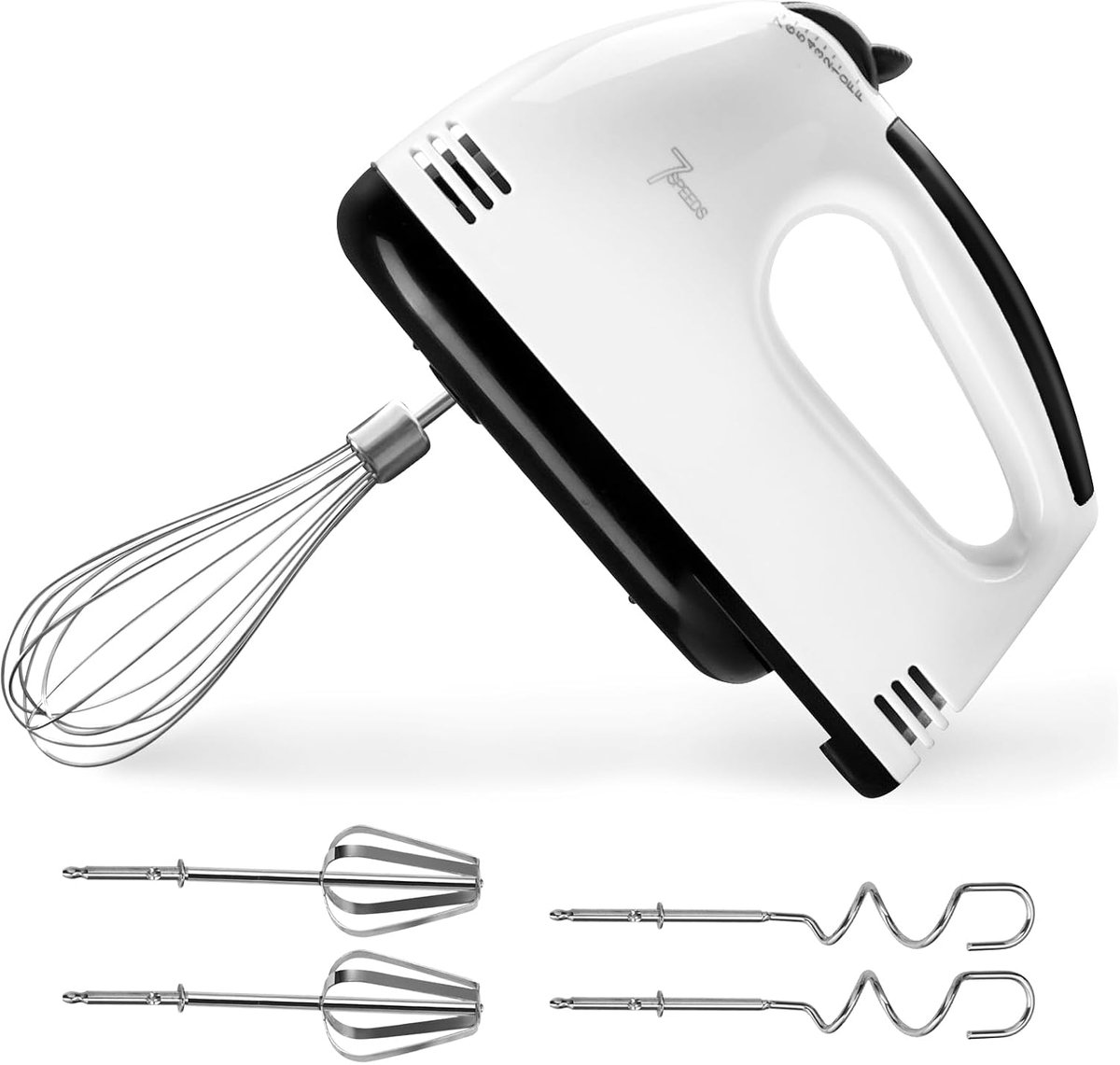 Handmixer, handmixer, roestvrijstalen kneeder, elektrische handmixer, 7 standen, mixer, 2 mixmixers en 2 deeghaken, voor keuken
