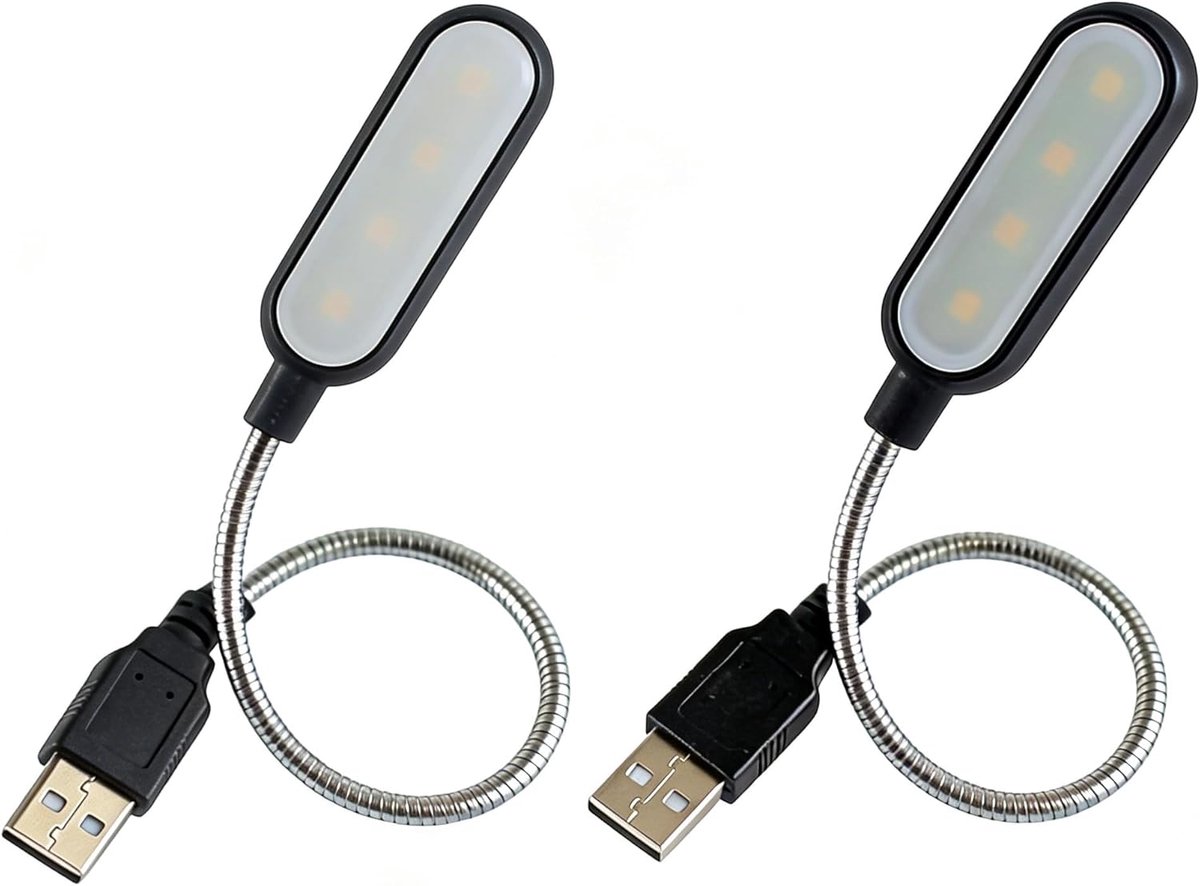 2 stuks USB-lamp, ledlicht, flexibele zwanenhals, leeslamp, USB, dimbaar, zwart en wit licht, 1 W, draagbare laptoplamp voor pc-toetsenbord, powerbank, boek lezen, nachtlampje, oogschoon